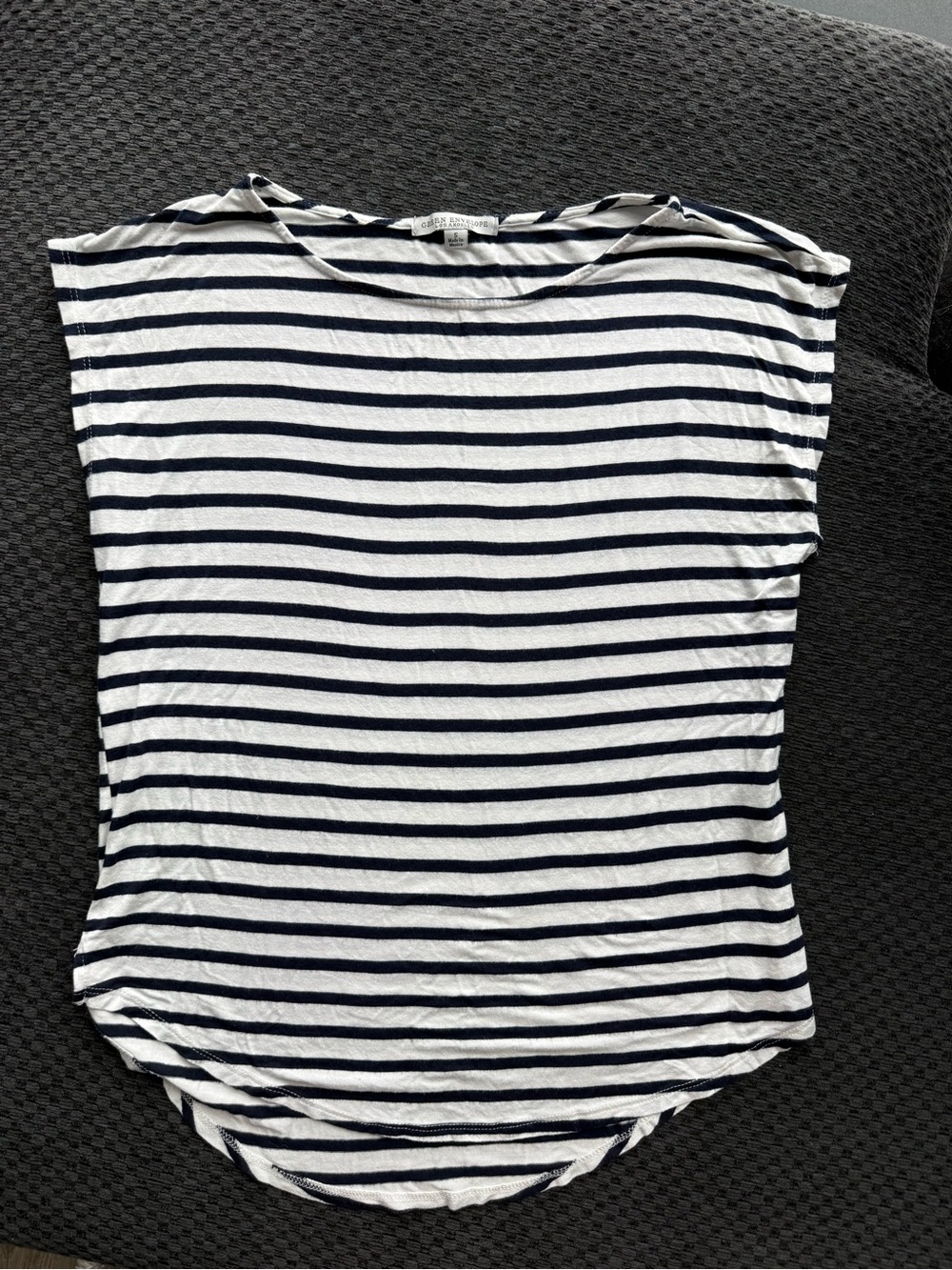 Green Envelope Striped Short Sleeve Tee — White & Blue